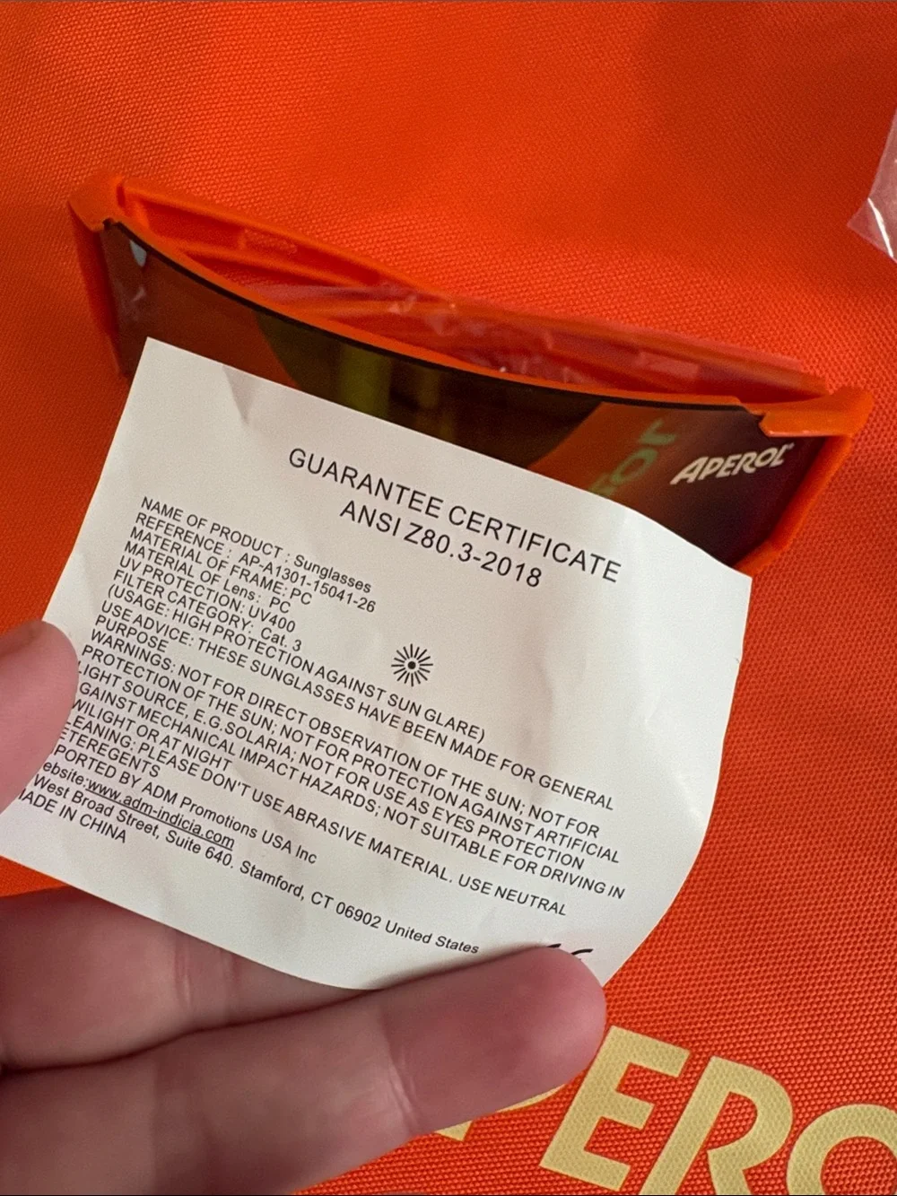 Aperol Beach Kit Orange Tote Bag, two sunglasses 🕶️, chapstick